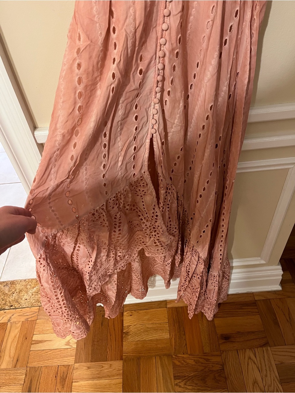 YFB Young Fabulous & Broke Costa Eyelet Tie Dye Pink High-Low Maxi Dress Medium - Picture 6 of 8